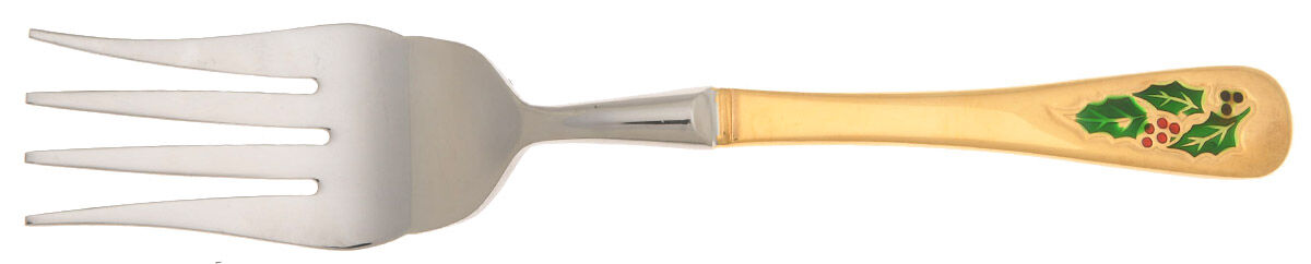 Hollyberry (Gold Electroplate) Cold Meat Fork Large, Stainless Tines HC by Classic Traditions-1