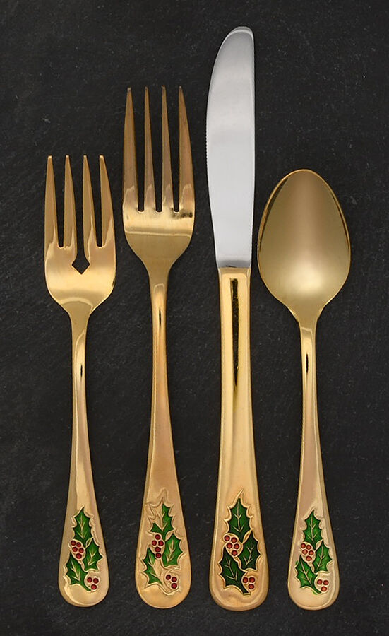 Hollyberry (Gold Electroplate) 4 Piece Place Setting by Classic Traditions-1