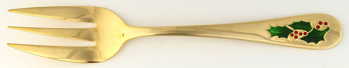 Hollyberry (Gold Electroplate) Medium Solid Cold Meat Serving Fork by Classic Traditions-1