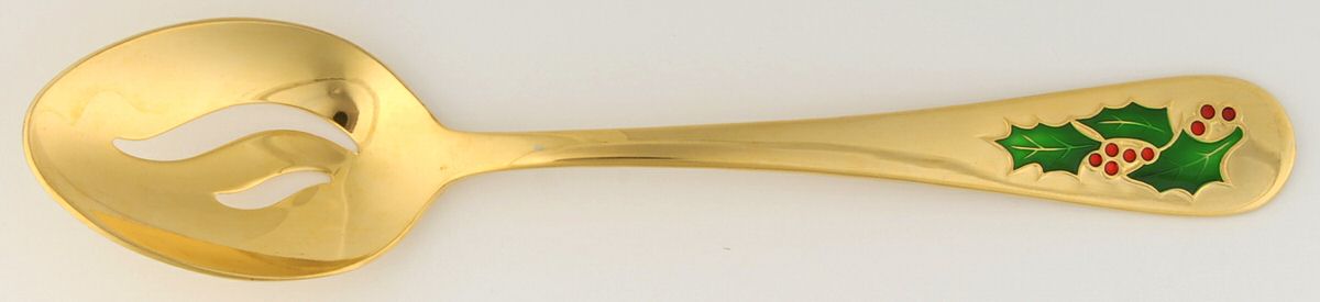 Hollyberry (Gold Electroplate) Pierced Tablespoon (Serving Spoon) by Classic Traditions-1