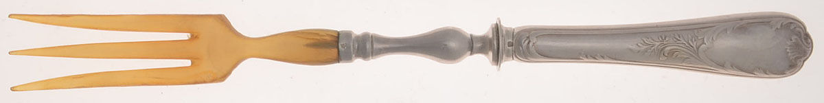 Marly (Silverplate, 1890, Glossy Handle) Salad Serving Fork with Horn Tines by Christofle France-1