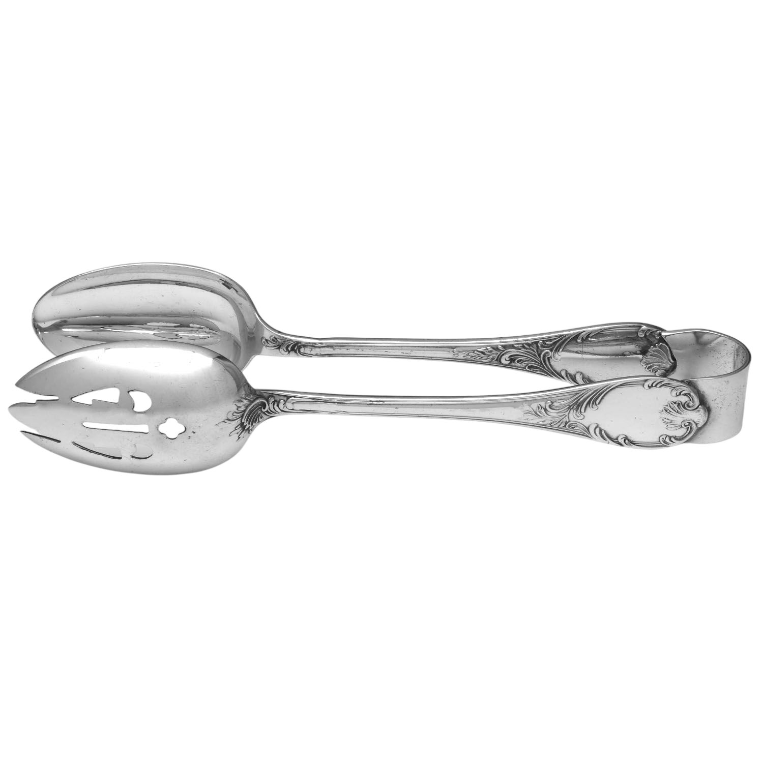 Marly (Silverplate, 1890, Glossy Handle) Salad Tongs Solid HC by Christofle France-1