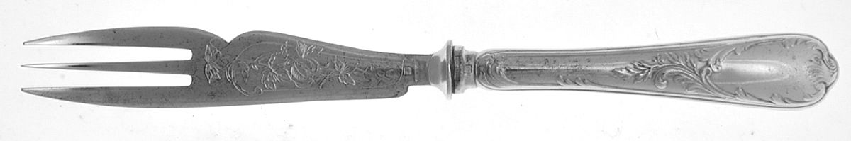 Marly (Silverplate, 1890, Glossy Handle) Bright Cut Hollow Handle Pastry Fork by Christofle France-1