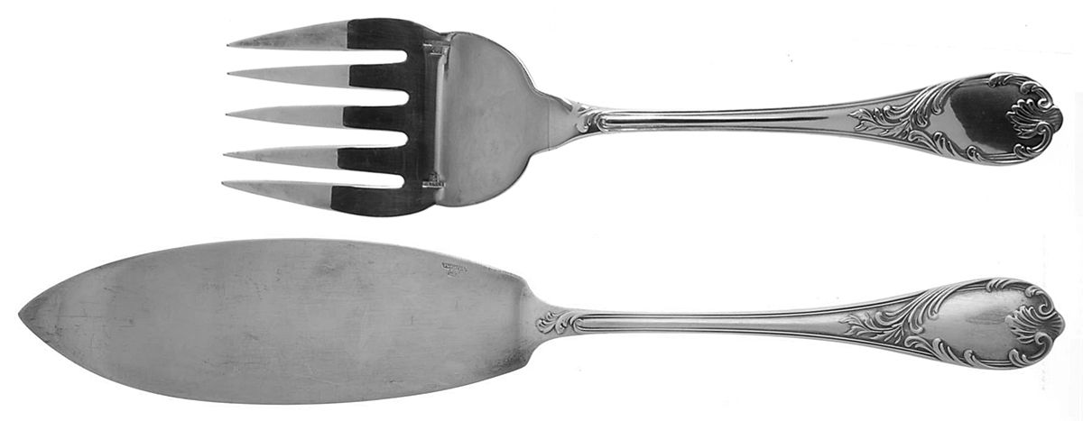 Marly (Silverplate, 1890, Glossy Handle) 2 Piece Large Solid Fish Serving Set by Christofle France-1