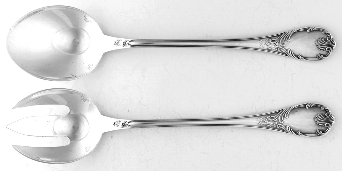 Marly (Silverplate, 1890, Glossy Handle) (2 Pc) Solid Salad Set by Christofle France-1
