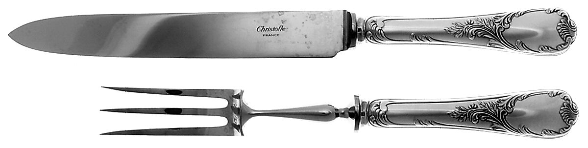 Marly (Silverplate, 1890, Glossy Handle) Large 2-Piece Roast Carving Set w/Stainless Blade by Christofle France-1