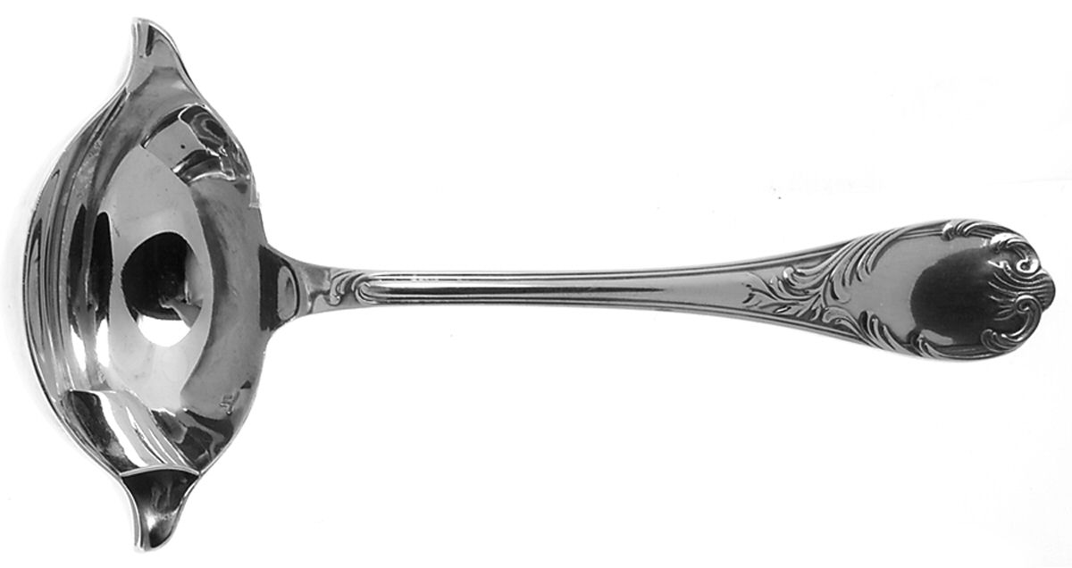 Marly (Silverplate, 1890, Glossy Handle) Ladle-Gravy/Solid Piece 2 Spout with Strainer by Christofle France-1