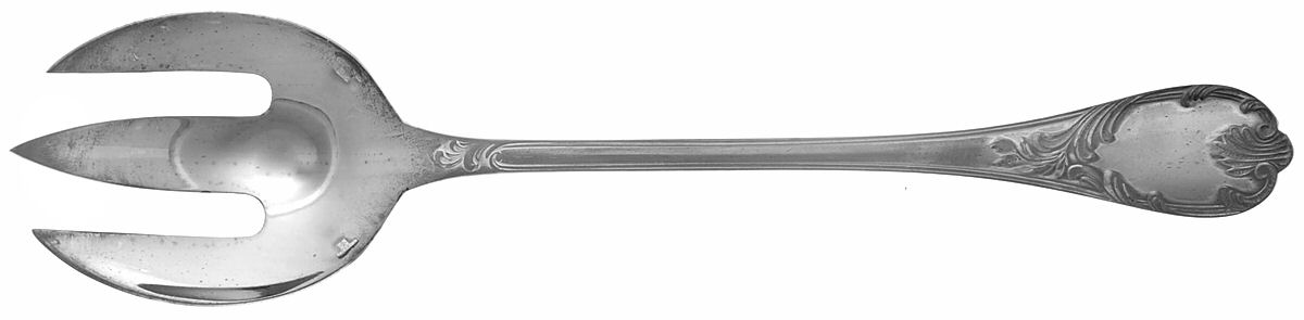 Marly (Silverplate, 1890, Glossy Handle) Solid Salad Serving Fork by Christofle France-1