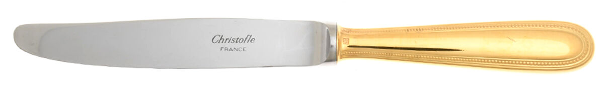 Perles (Gold Electroplate) Dessert Knife with Stainless Blade by Christofle France-1