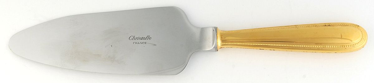Perles (Gold Electroplate) Pie Server with Stainless Blade by Christofle France-1