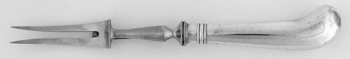 Queen Anne (Silverplate) Sm Carving Fork W/Stnl Prongs & Pistol Hdl by Cooper Bros & Sons-1