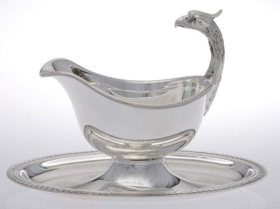 Malmaison-Beauharnais (Silverplate, Hollowware) Plated Gravy Boat with Attached Underplate by Christofle France-1