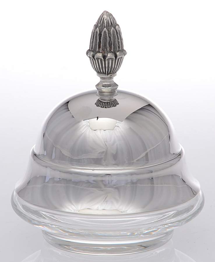 Malmaison-Beauharnais (Silverplate, Hollowware) Round Glass Butterdish with Silverplate Lid by Christofle France-1