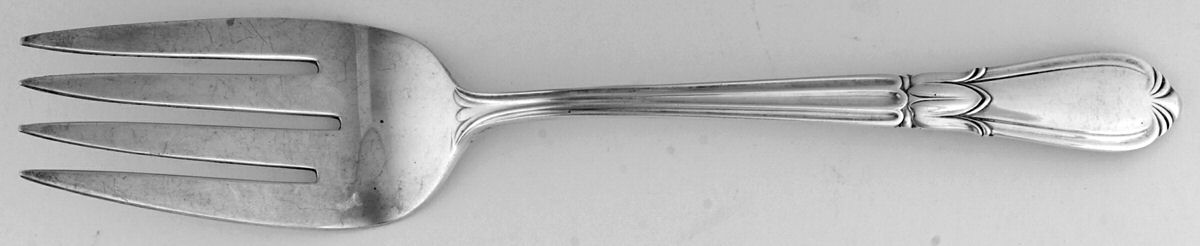 Troubadour (Sterling, 1950-1932, No Monograms) Large Solid Cold Meat Serving Fork by Concord-1