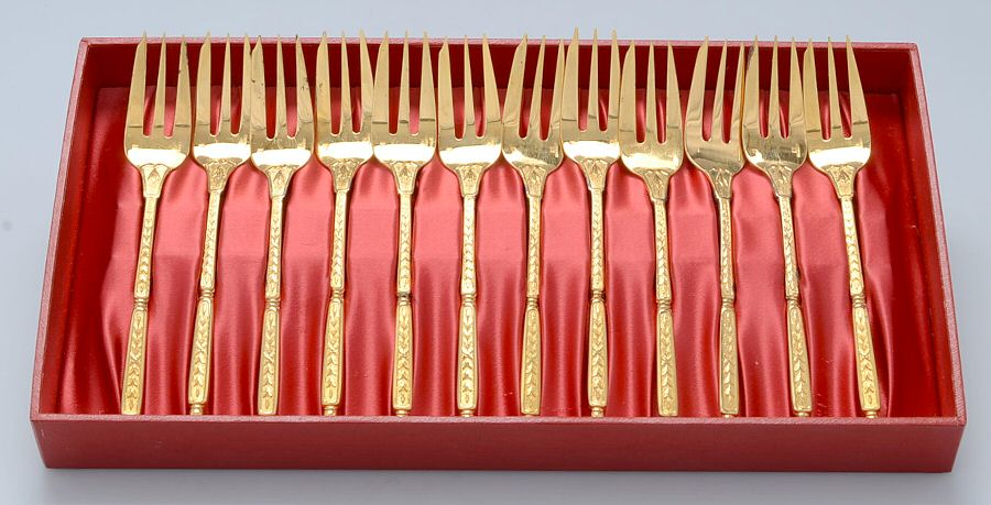 Natacha (Gold Electroplate) Pastry Fork - Set of 12 Boxed by Christofle France-1