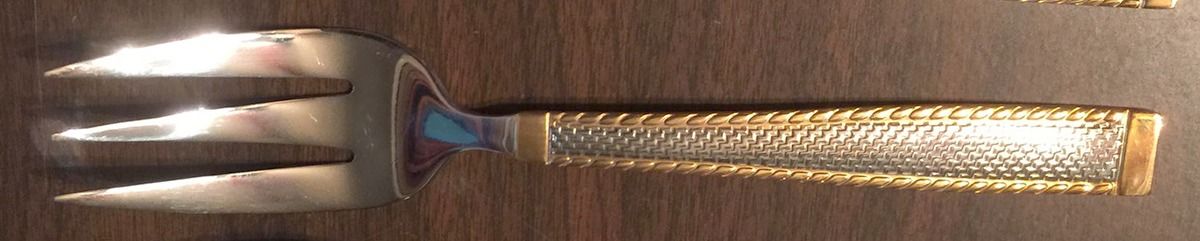 Gold South Hampton (Stainless, Gold Accent) Small Solid Cold Meat Serving Fork by Cambridge Silver-1
