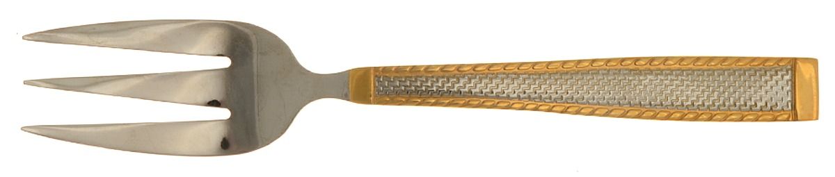 Gold South Hampton (Stainless, Gold Accent) Medium Solid Cold Meat Serving Fork by Cambridge Silver-1