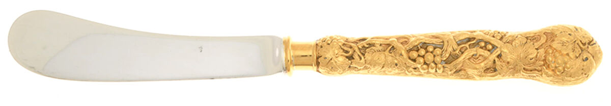 Chased & Pierced Vine- Gold Hollow Handle Paddle Butter Spreader (Solid) by CJ Vander-1