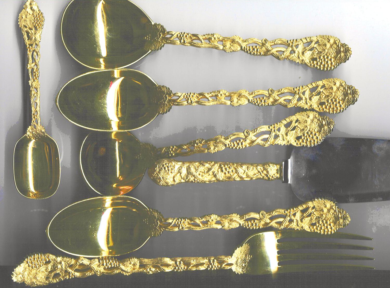 Chased & Pierced Vine- Gold Sugar Spoon by CJ Vander-1
