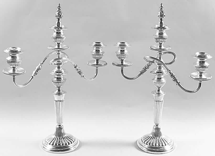 3766 (Silverplate, Hollowware) Pair of 3-Light Candelabra by Crescent Silverware-1
