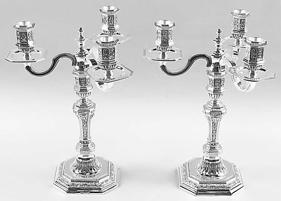 Louis Duperier (Silverplate, Hollowware) Pair of 3-Light Plated Candelabra by Christofle France-1