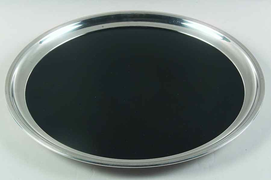 Silverplate Hollowware 16" Round Lucite Tray with Plated Band by Crescent Silverware-1