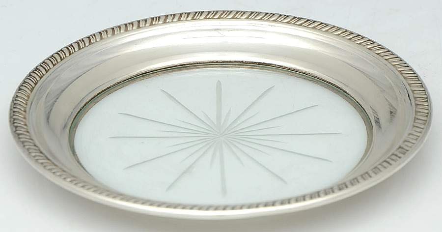 Sterling Hollowware Crystal Wine Coaster with Sterling Lip by Crown Silver Inc-1
