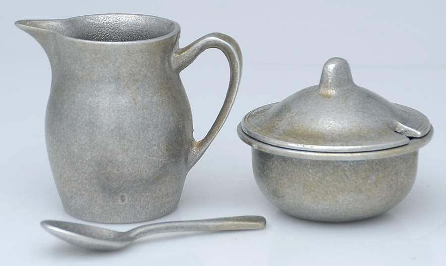 Pewter Hollowware Mini Creamer and Covered Sugar Set by Carson Castings-1