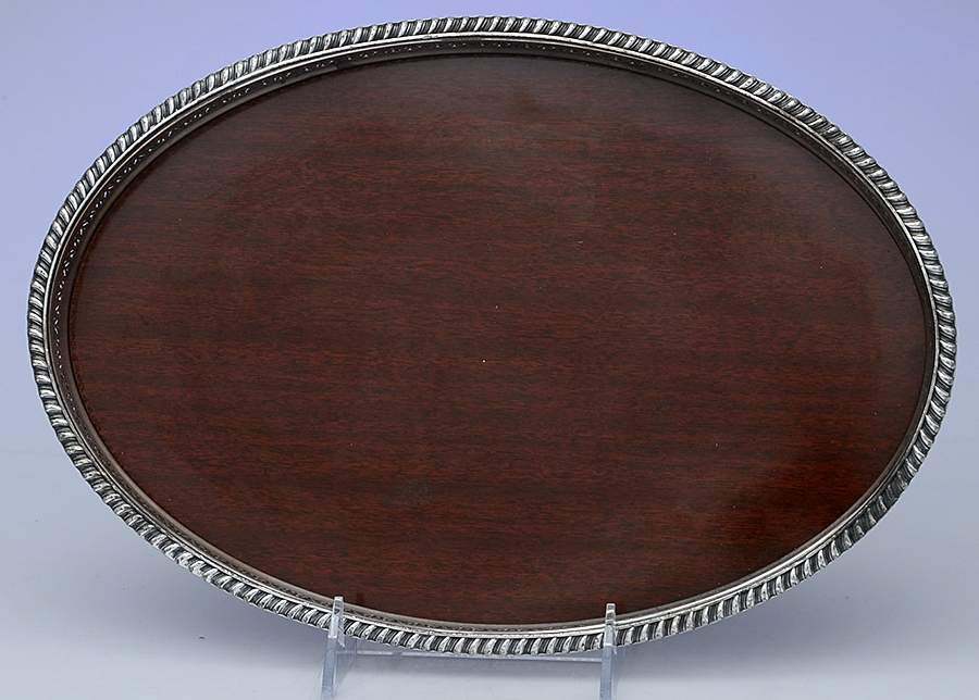 Silverplate Hollowware Oval Tray with Brown Formica Center by Crescent Silverware-1