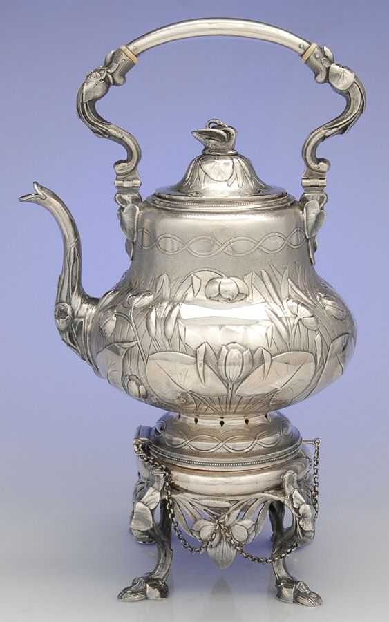 Coin Silver Hollowware Kettle, Stand & Burner by Charters,Cann & Dunn-1