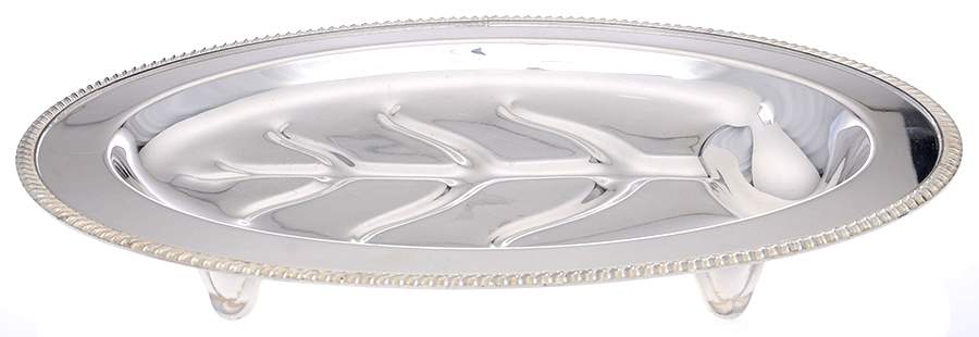 3150 (Silverplate, Hollowware) 16" 4 Toed Meat Platter with Well by Crescent Silverware-1