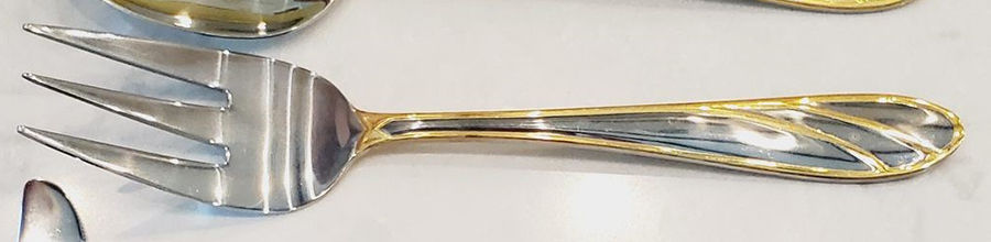 Medina (Stainless, Gold Accent) Medium Solid Cold Meat Serving Fork by Cambridge Silver-1