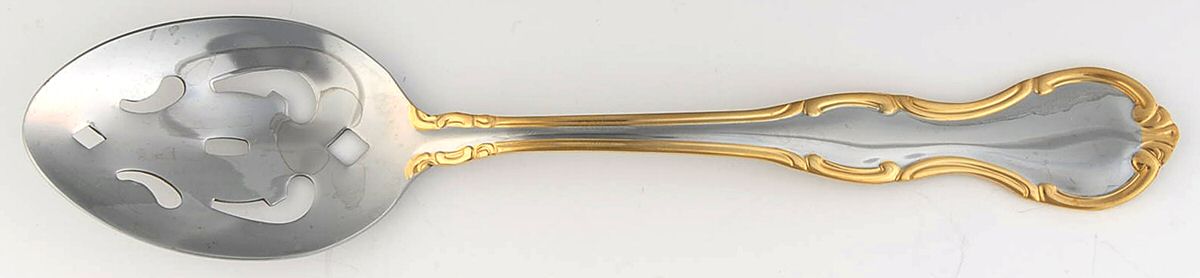 Melinda (Stainless, Gold Accent) Pierced Tablespoon (Serving Spoon) by Cambridge Silver-1
