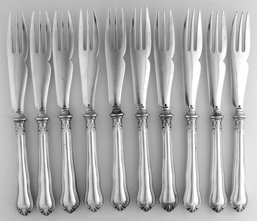 CTF73 (Silverplate) (10) Indiv. Hollow Handle Melon Fork w/Slvp Tines by Christofle France-1