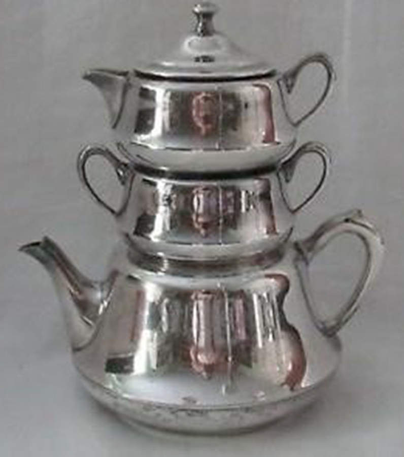 51P (Silverplate, Hollowware) Mini Teapot Stacking Set (Creamer, Sugar) by Crescent Silverware-1