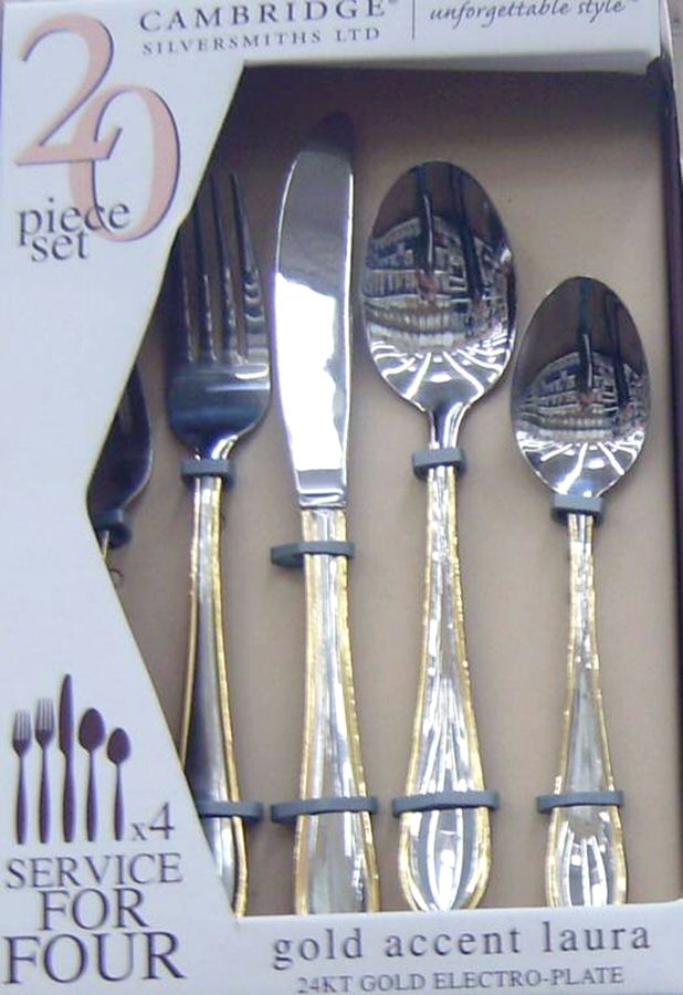 Gold Accent Laura (Stainless) Place/Oval Soup Spoon by Cambridge Silver-1