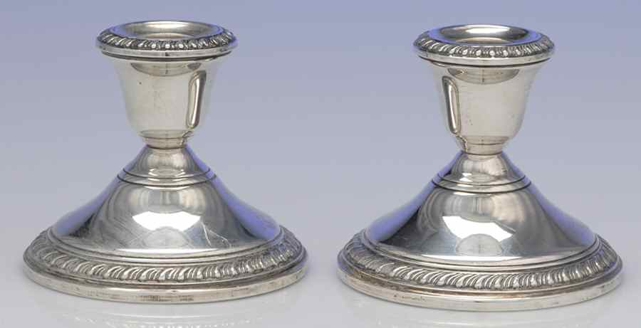 328G (Sterling, Hollowware) Pair of Weighted Console Candleholders by Crown Silver Inc-1