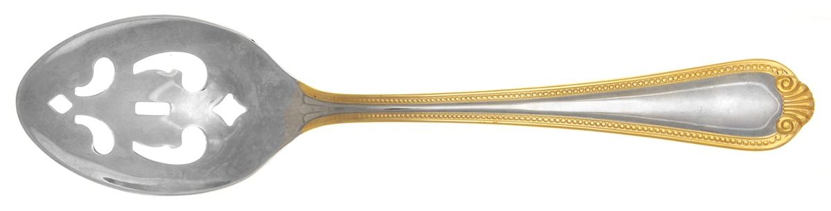 Verona (Stainless, Gold Accent) Pierced Tablespoon (Serving Spoon) by Cambridge Silver-1