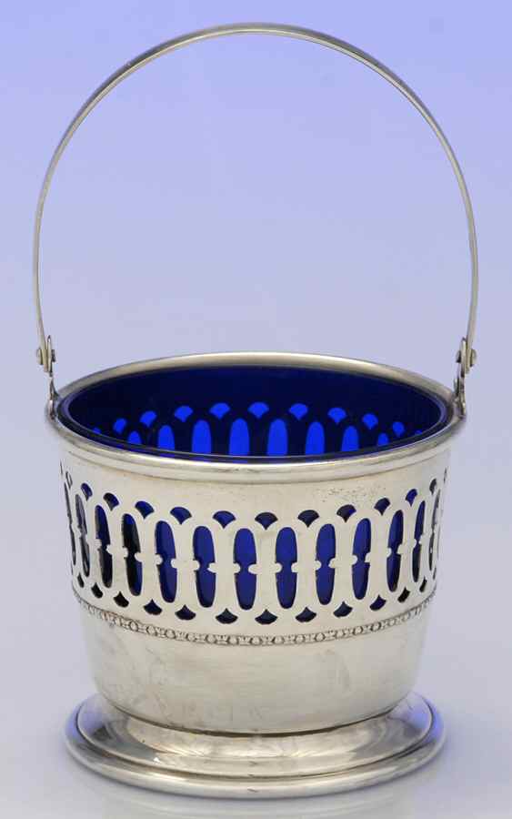 322 (Sterling, Hollowware) Handled Sugar Basket With Cobalt Liner by Currier & Roby-1