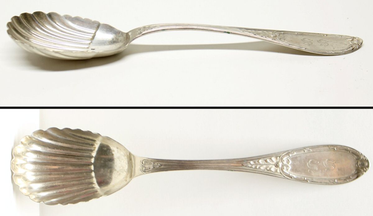 Coin Silver Flatware Sugar Shell Spoon by Charles C Shaver-1