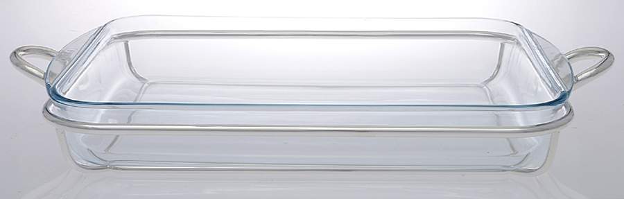 Vertigo (Silverplate, Hollowware) 3 Qt Glass Rectangular Casserole W/Holder by Christofle France-1