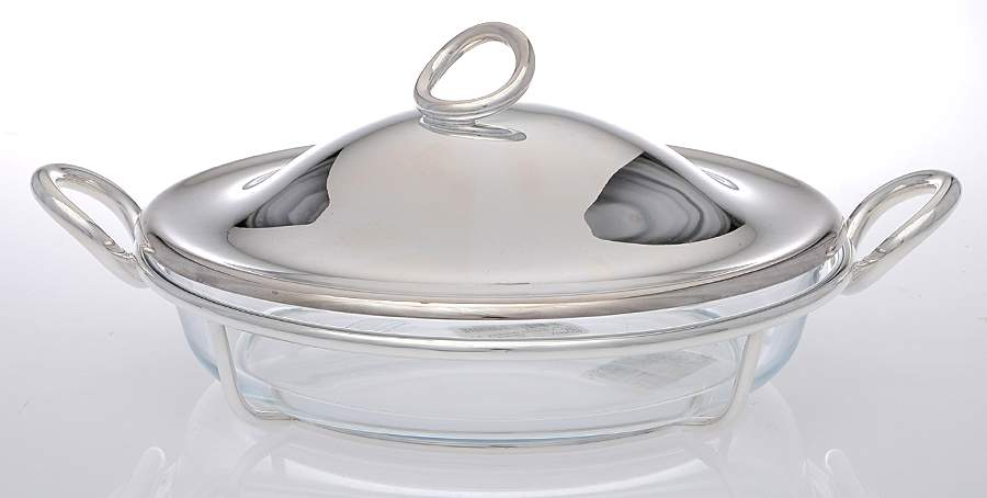 Vertigo (Silverplate, Hollowware) 2 Qt Round Covered Casserole & Glass Liner by Christofle France-1