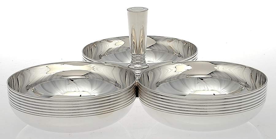 K-T (Silverplate, Hollowware) 3 Section Condiment Set by Christofle France-1