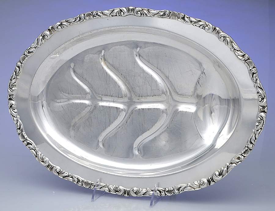4873EH (Silverplate, Hollowware) 16" 4 Toed Meat Platter with Well by Crescent Silverware-1