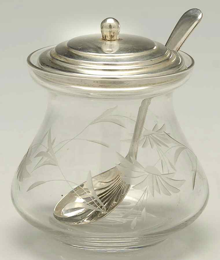 65-5 (Sterling, Hollowware) Crystal Jam Jar with Sterling Lid & Spoon by Concord-1
