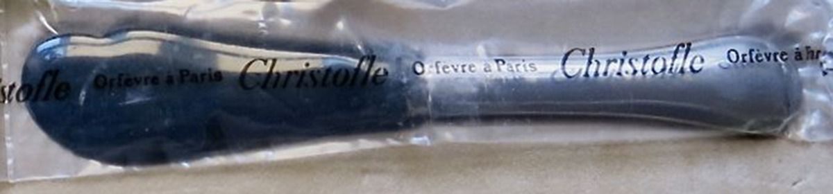 Berry (Silverplate) Hollow Handle Caviar Spreader & Horn Blade by Christofle France-1