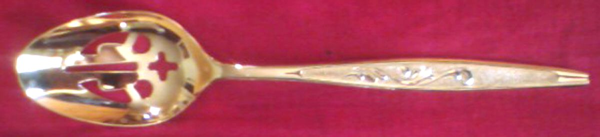 CAS1 (Gold Electroplate) Pierced Tablespoon (Serving Spoon) by Carlton Stainless-1