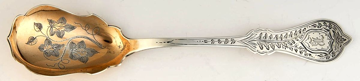 CSV5 (Coin) Large Jelly Spoon, Bright Cut by Misc Coin Silver Mfg-1