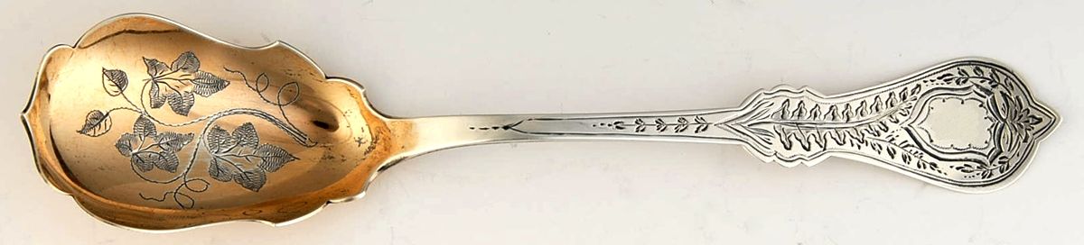 CSV5 (Coin) Large Bright Cut Jelly Spoon by Misc Coin Silver Mfg-1