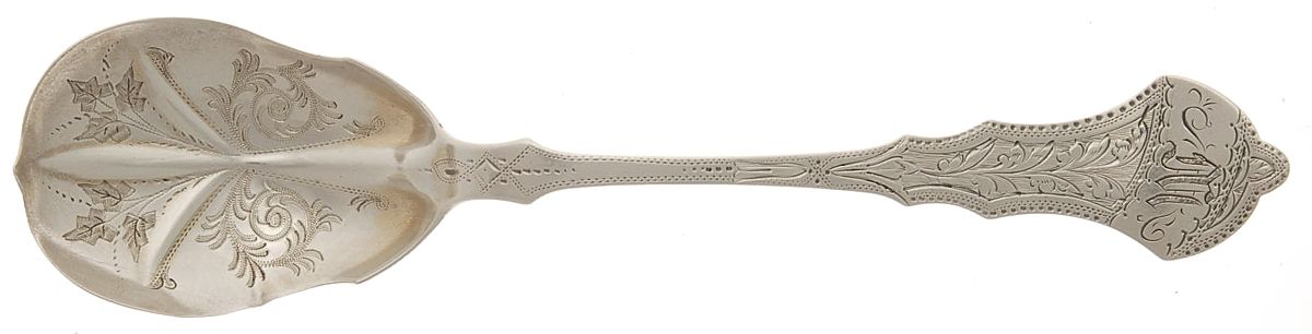 CSV7 (Coin) Large Jelly Spoon, Bright Cut by Misc Coin Silver Mfg-1